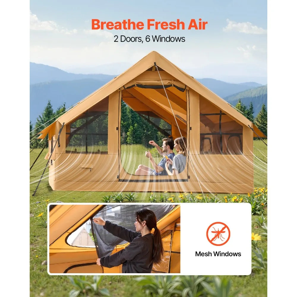 Inflatable Tent for Family Camping Tent 5-8 Person Window Glamping w/ Hand Pump
