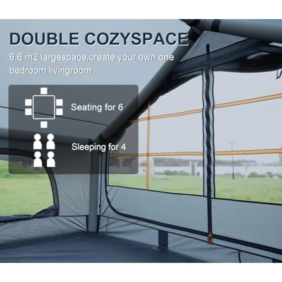 Inflatable Tents for Camping with Stove Jack, 6 Person Easy Setup