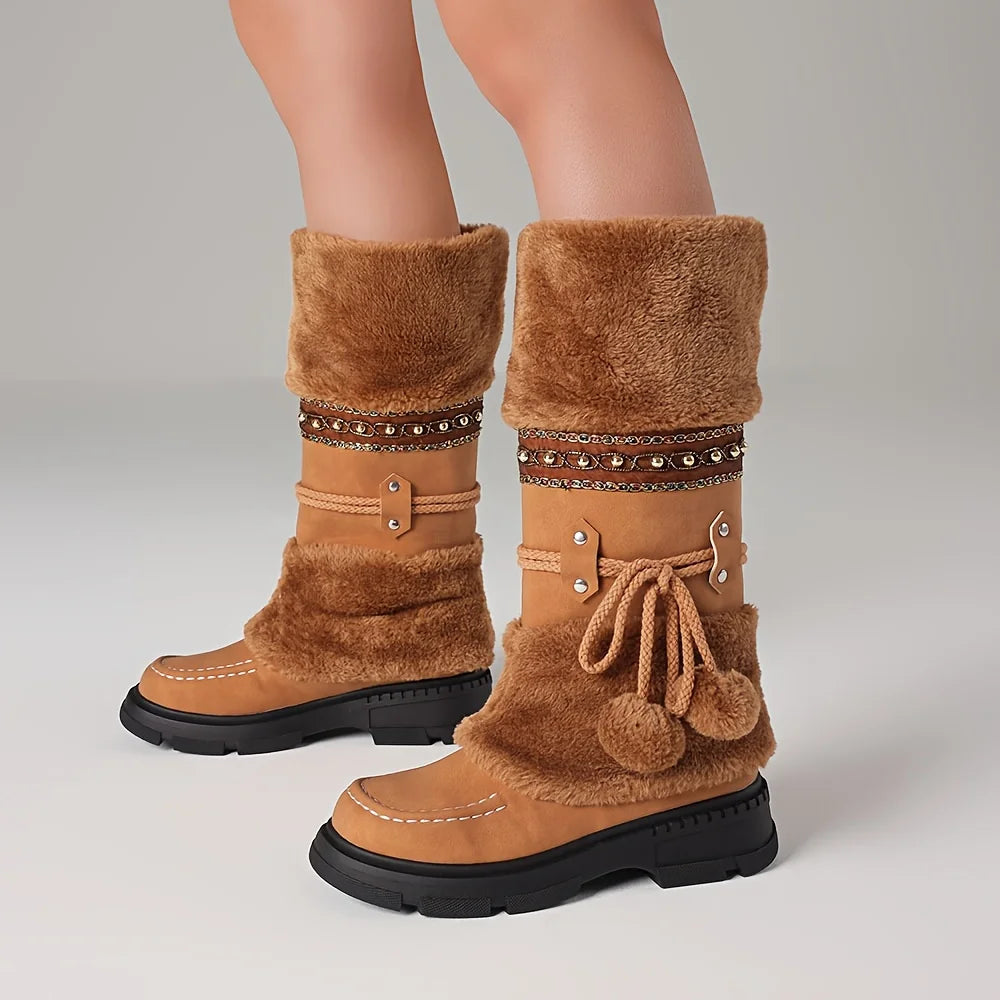 Women's Winter Furry Knee High Platform Snow Boots