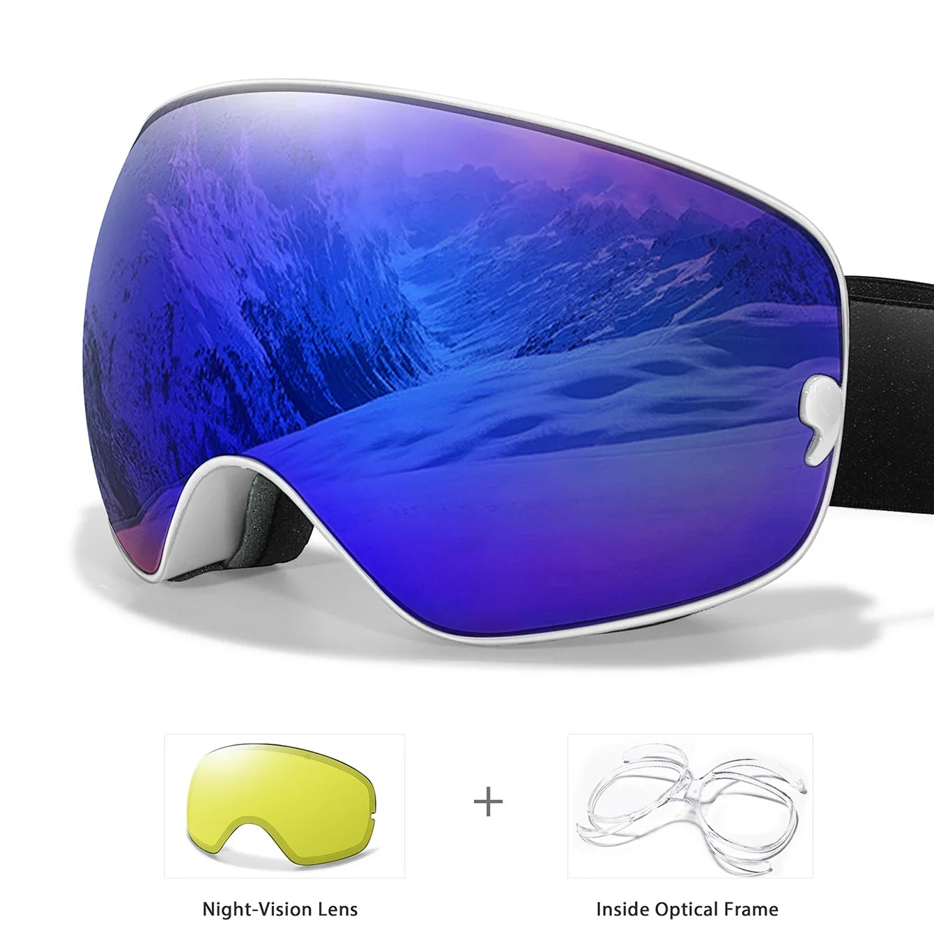 Anti-Fog SKI Goggles Snowboard Goggles UV400 with Night Vison Lens Men, Women, Teen