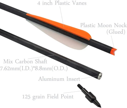 ARCHERY Crossbow Bolts Carbon Arrows for Target Hunting Outdoor Sport, 12 Pieces