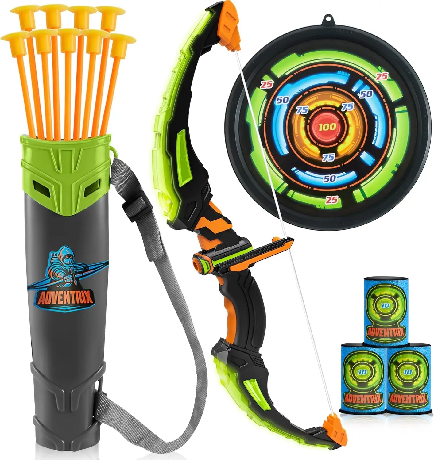 JOYFY Kids Bow and Arrow Set, LED Light Up Archery Toy With 9 Suction Cup Arrows