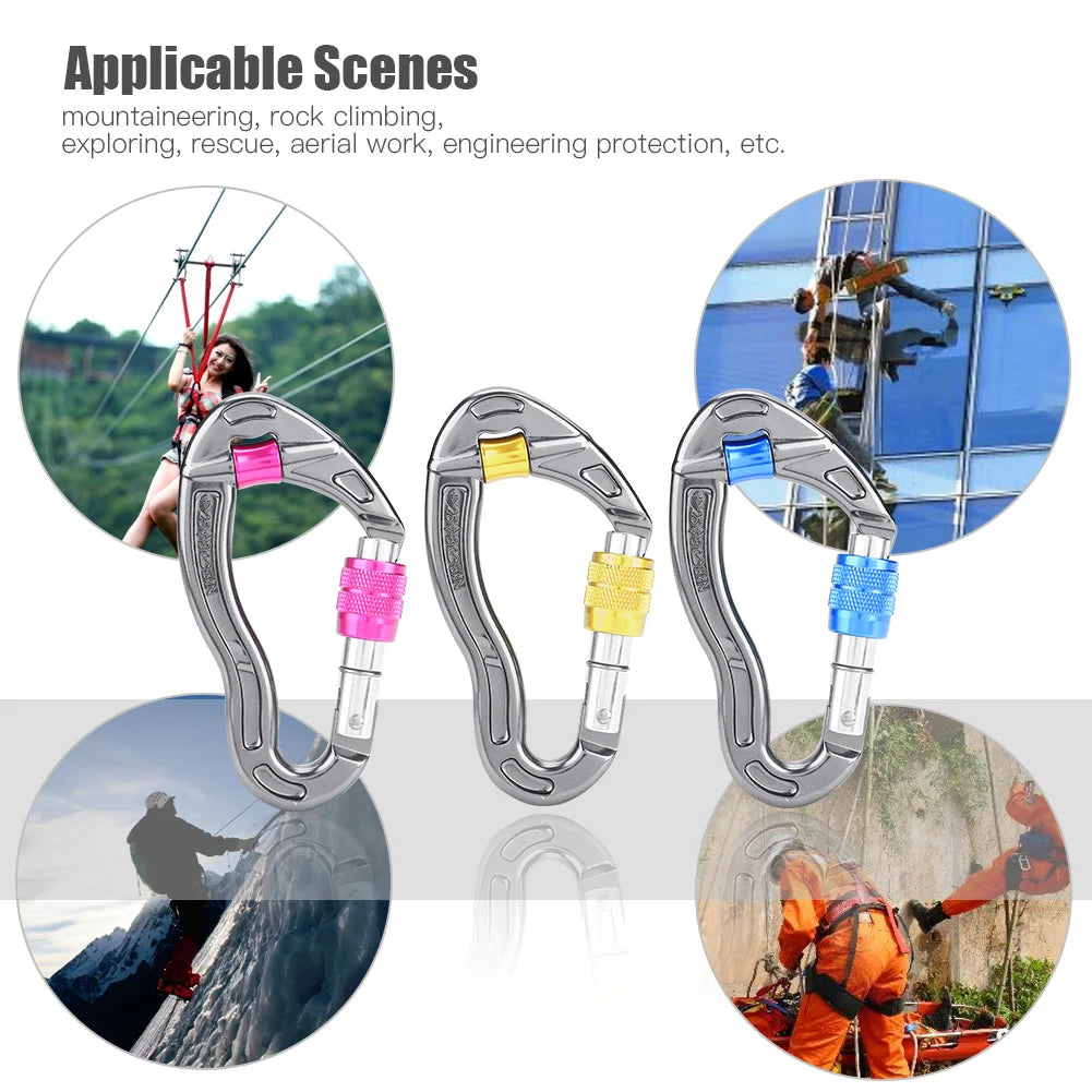 Carabiner Mountaineering, 25KN, Screw Locking Hook for Rock Climbing