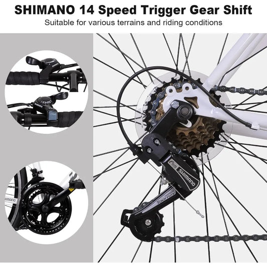 700C Road Bike for Urban Commuting with 14-Speed Drop Handlebars