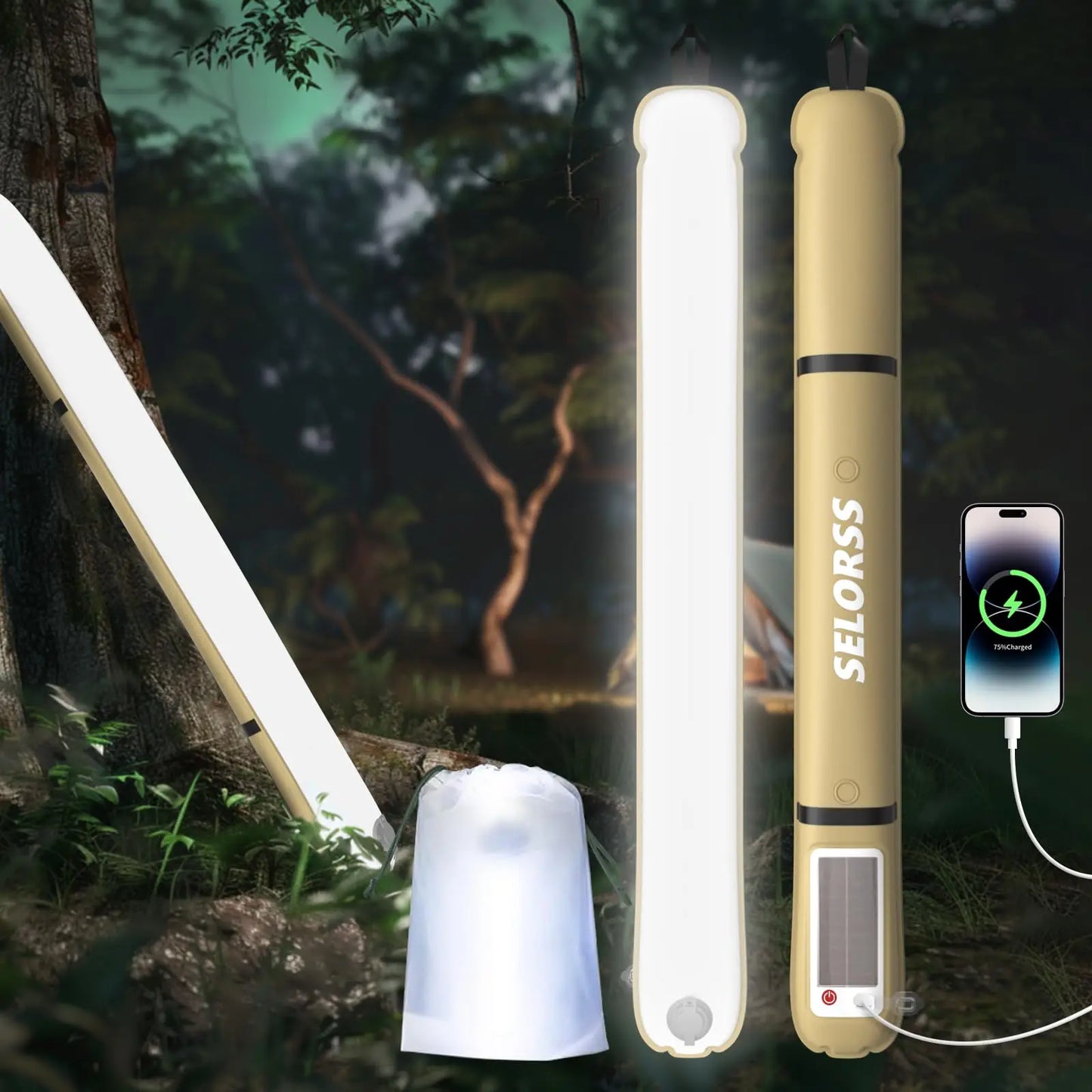 SELORSS Solar Camping Lantern 2000mAh,Folding Portable, Waterproof