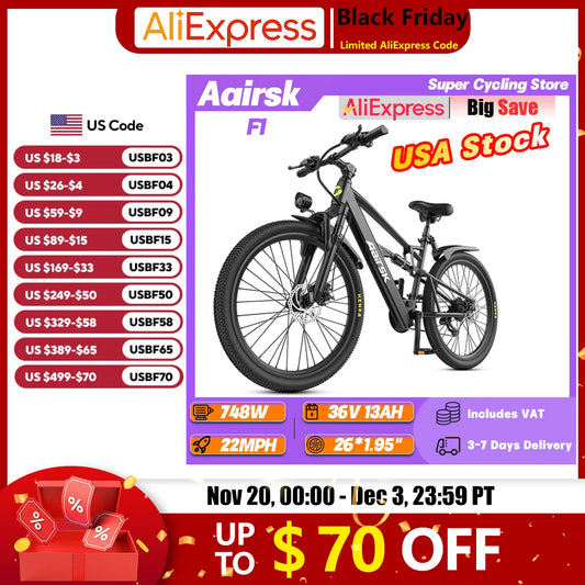 Aairsk F1 Adult Mountain Ebike 748W Motor 36V 13Ah Battery