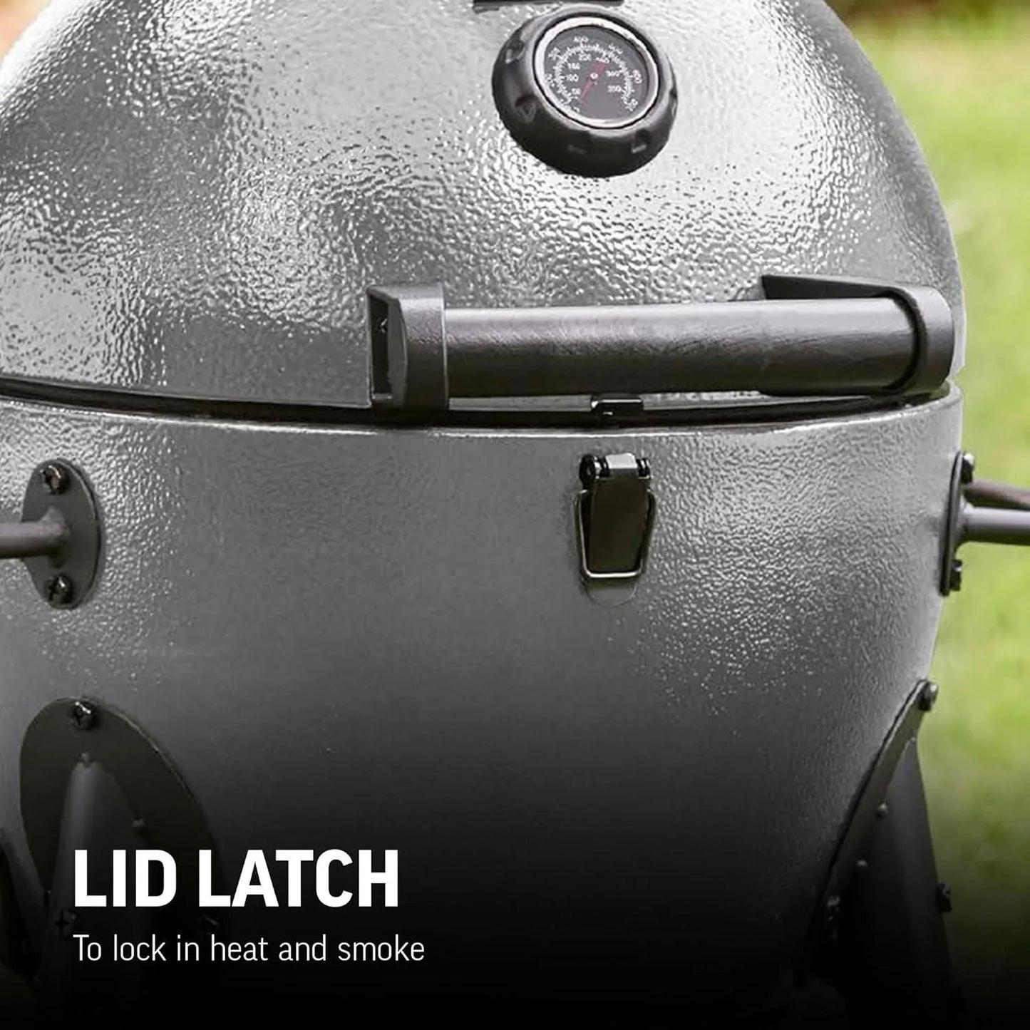 Portable Kamado Grill & Smoker - 155 Sq. In. Cooking Space, Cast Iron Grates, Locking Lid - Ash, Durable