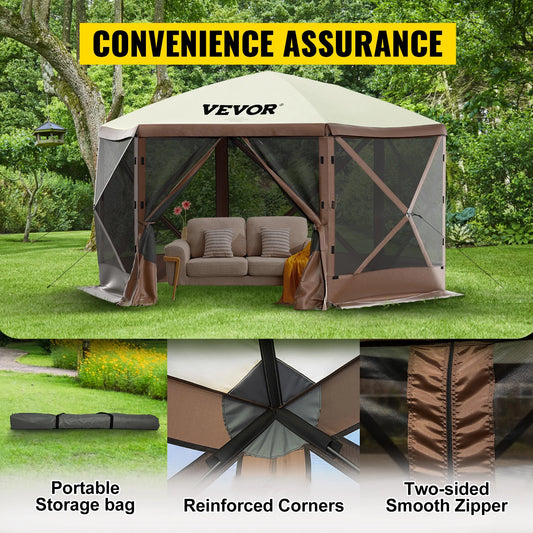 SucceBuy Pop-up Camping Gazebo Camping Canopy Shelter 6 Sided 12' x 12' / 10' x 10'