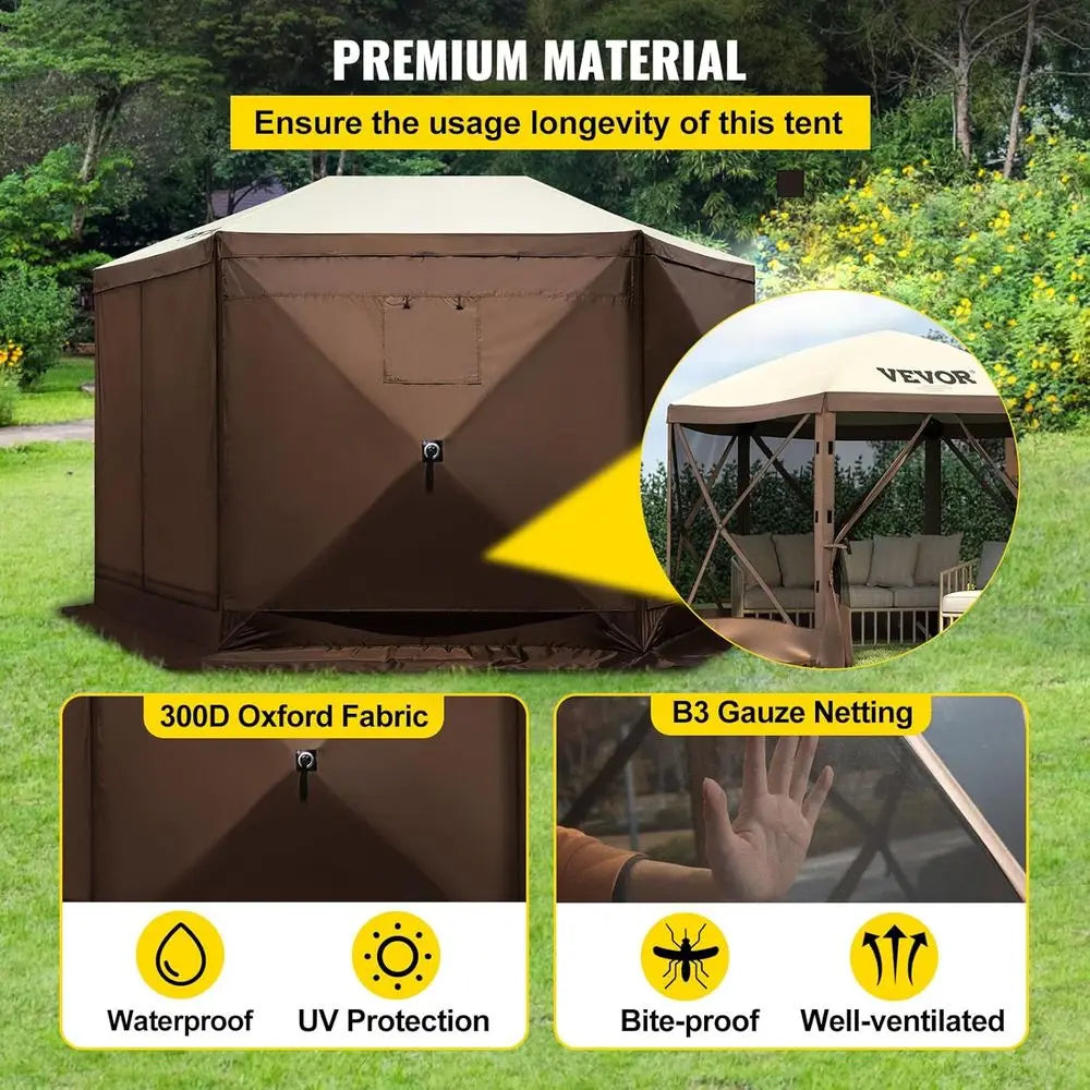 12t 6 Sided -up Shelter Tent with Mesh Windows, Portable Carry Bag