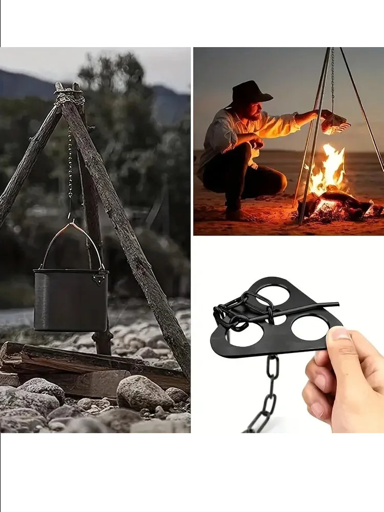 3pcs Stainless Steel Portable Camping Tripod, Multi-Function.