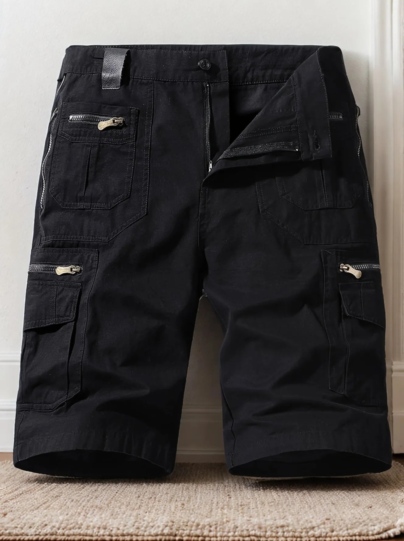 Men's Multi-Pocket Cotton Cargo Capris, Plus Size Casual Shorts.