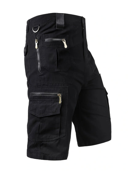 Men's Multi-Pocket Cotton Cargo Capris, Plus Size Casual Shorts.
