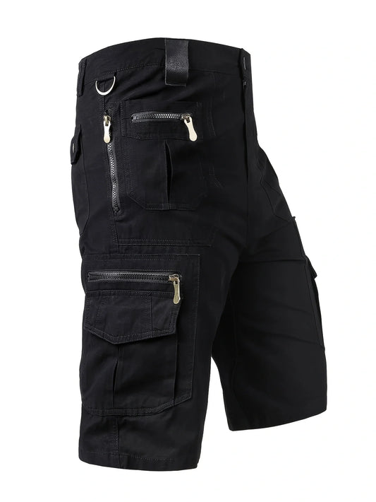 Men's Multi-Pocket Cotton Cargo Capris, Plus Size Casual Shorts.
