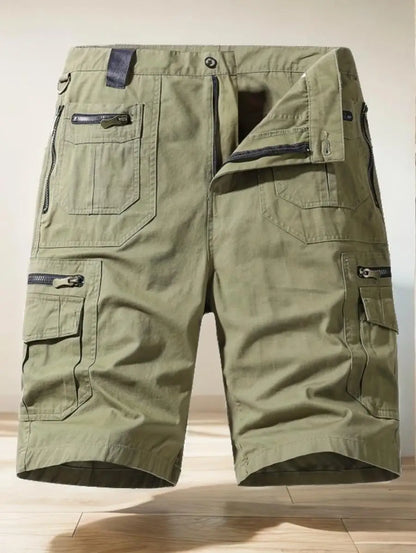 Men's Multi-Pocket Cotton Cargo Capris, Plus Size Casual Shorts.