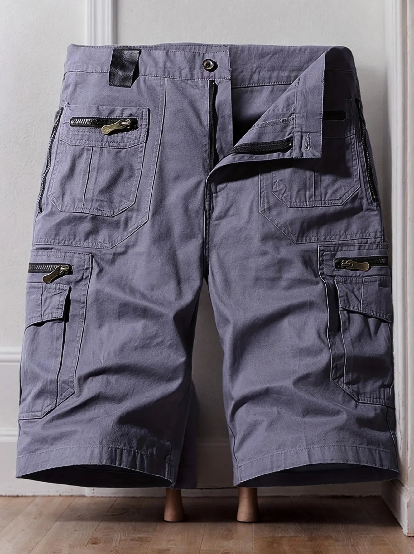 Men's Multi-Pocket Cotton Cargo Capris, Plus Size Casual Shorts.
