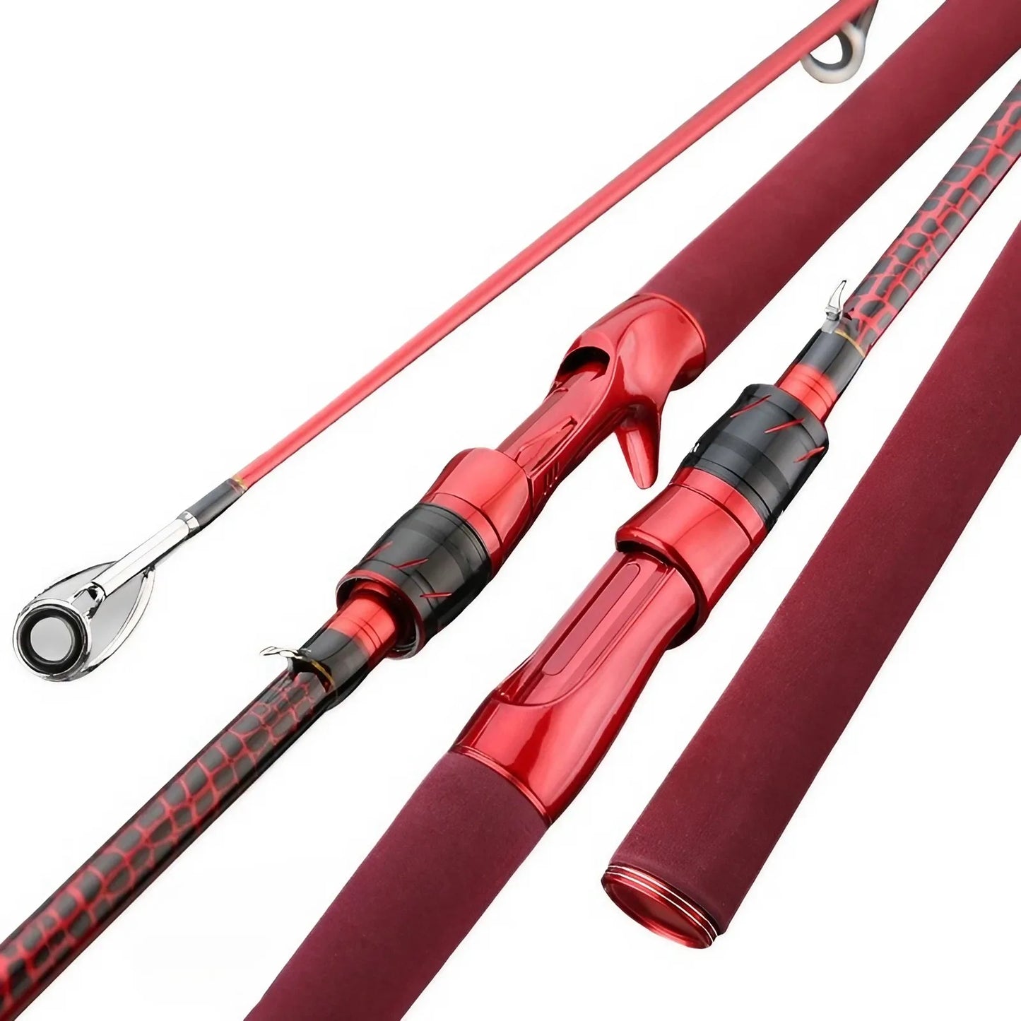 180cm Carbon Fiber Fly Fishing Rod - Red EVA Grip & Ceramic Guide Rings