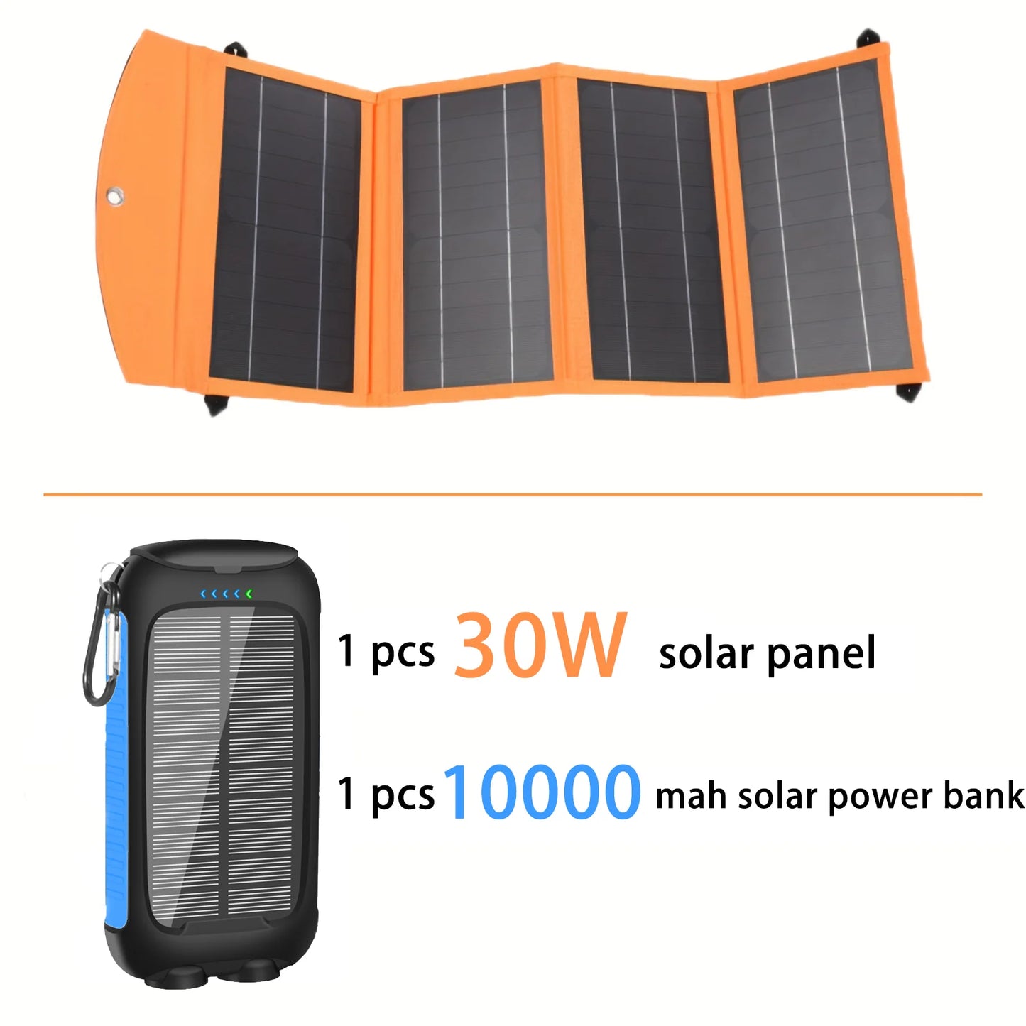 1*30W Foldable Solar Panel with 1*10000mAh Solar Power Bank,15W Dual Output Port,Suitable for outdoor travel camping/hiking
