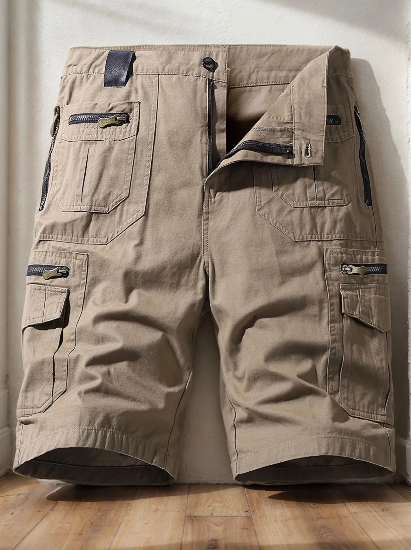 Men's Multi-Pocket Cotton Cargo Capris, Plus Size Casual Shorts.