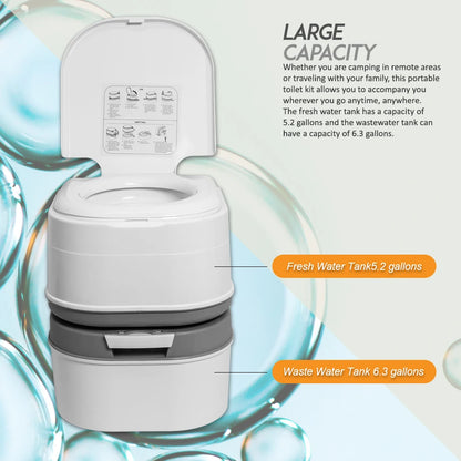 Portable Toilet Camping Potty with Tissue Storage 5.8 Gallon