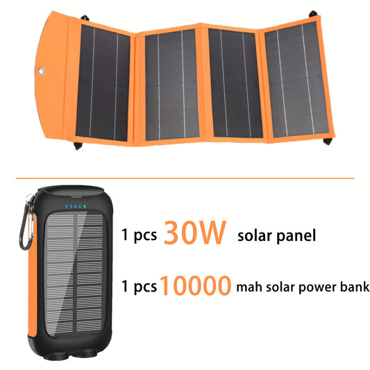 1*30W Foldable Solar Panel with 1*10000mAh Solar Power Bank,15W Dual Output Port,Suitable for outdoor travel camping/hiking