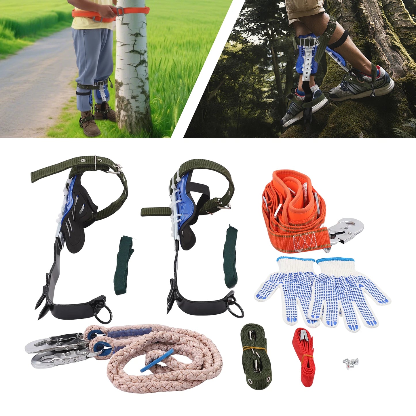 150kg Capacity Adjustable Tree Climbing Spikes Gear Set