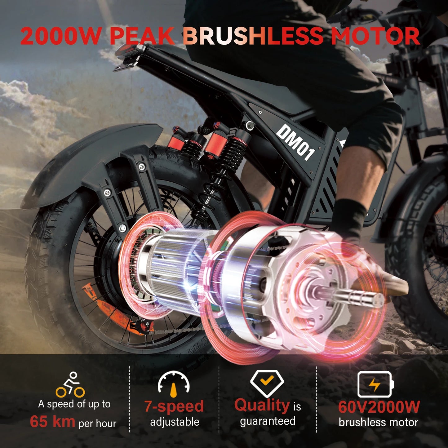 BAOLUJIE DM01 Motor Electric Bicycle 60V 30AH Battery Max Speed 42 MPH