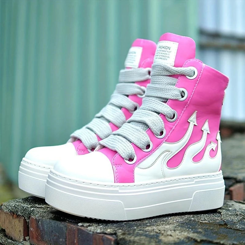 Women's High Top Flame Sports Shoes Wide Lace Up