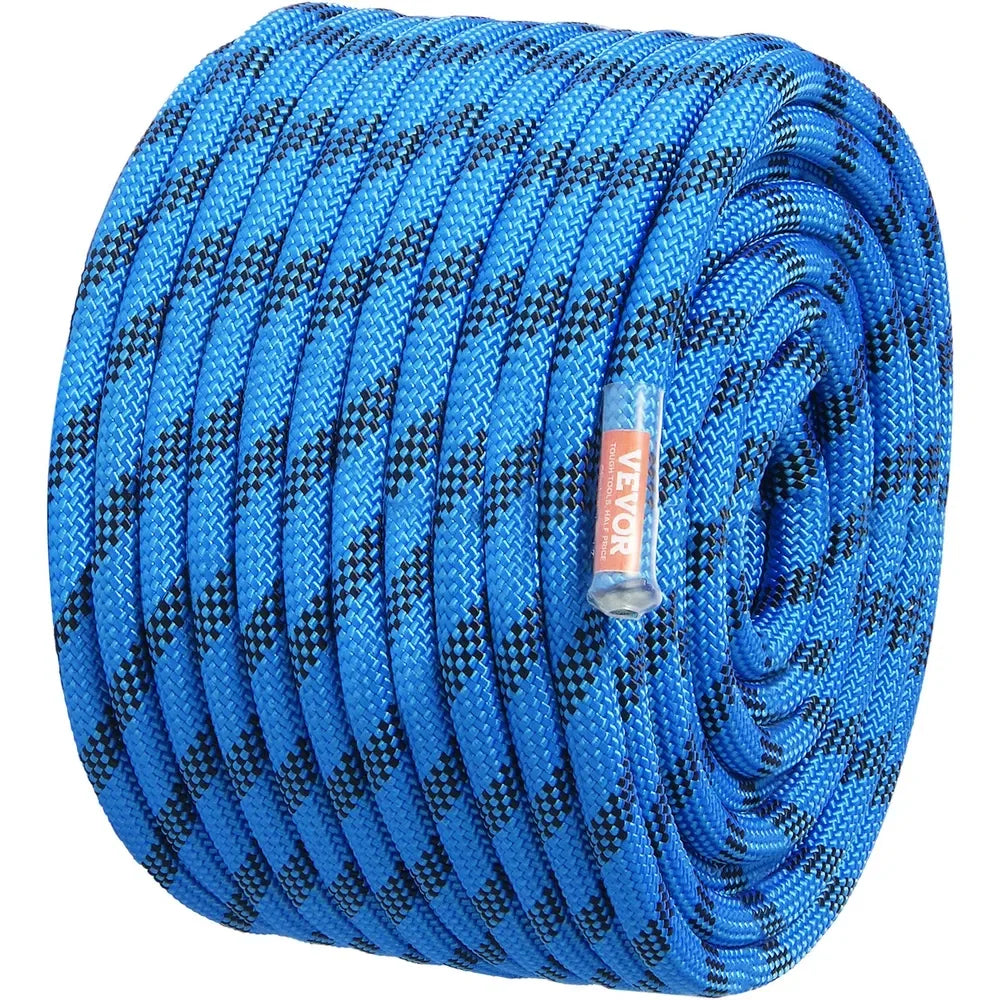 VEVOR 12.7mm Static Climbing Rope, 38M(125ft) Outdoor Rock Climbing Rope 32KN Breaking Tension, Fiber Rope with Steel Snap Hooks