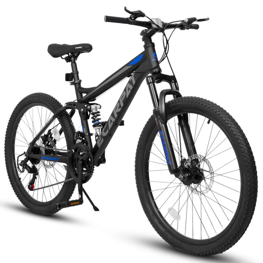 Ecarpat Dual Full Suspension Mountain Bike 24/26/27.5 Inch, Mountain Bike, 21-Speed Disc Bicycles