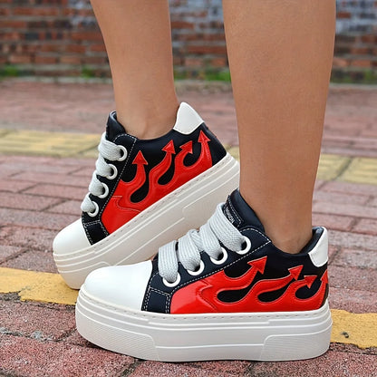 Black Red Fire Women Sneakers, Platform , Casual Shoes
