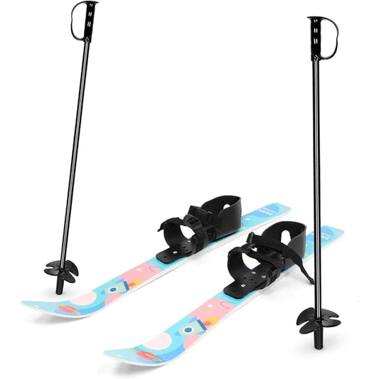 Odoland Kid's Beginner Snow Skis and Poles with Bindings