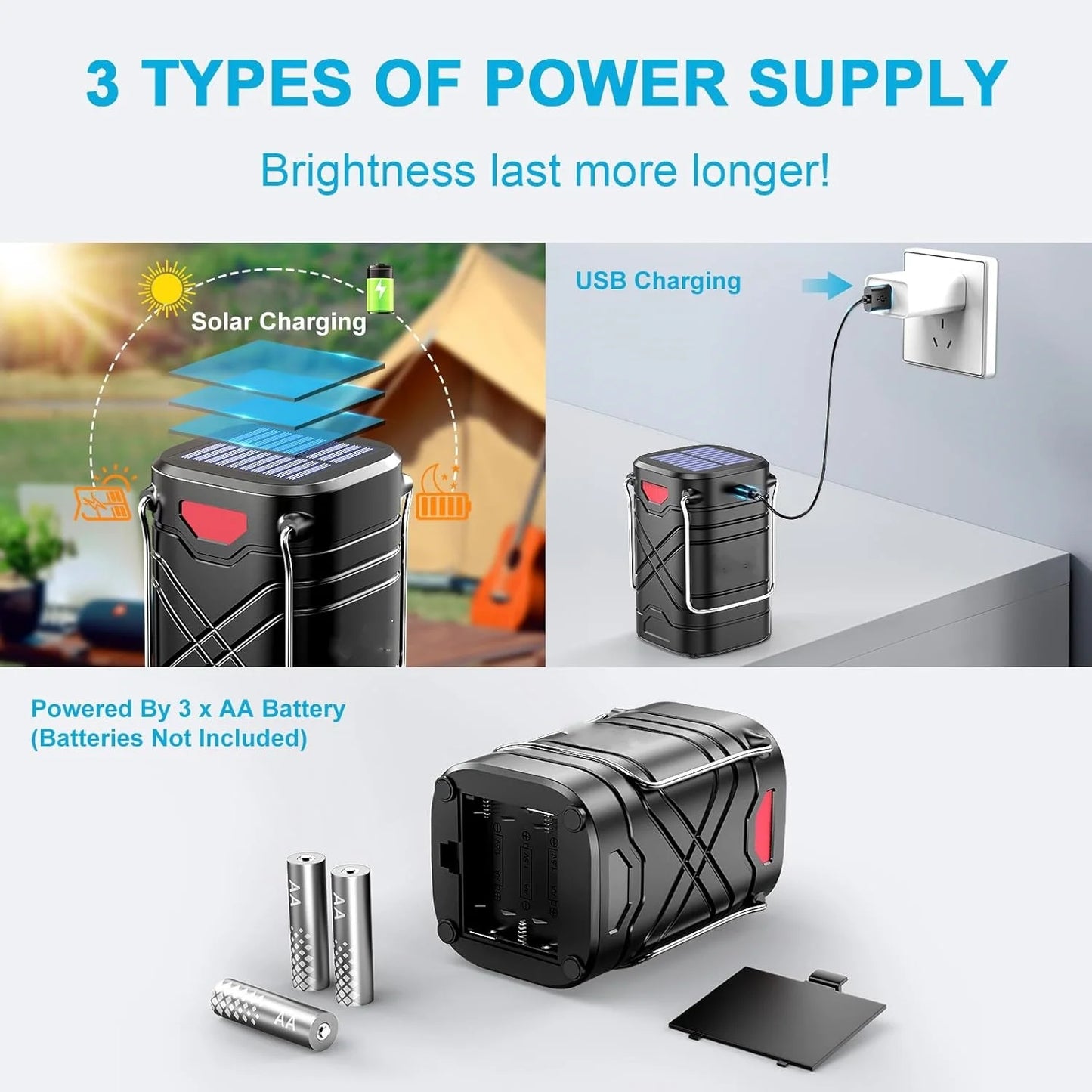 4 Pack Rechargeable Camping Lights - Solar/Battery LED,