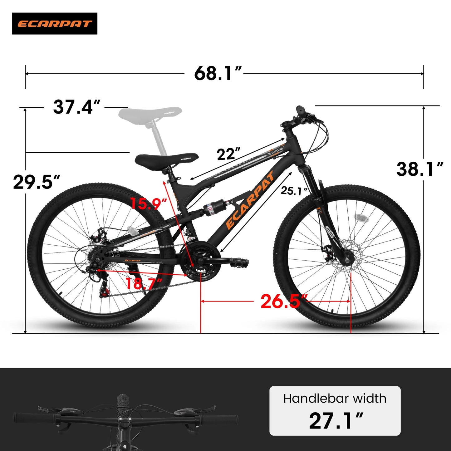 Mountain Bike 26 Inch Wheel, Dual Full Suspension 21-Speed