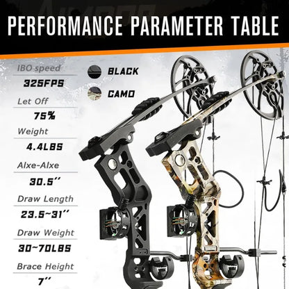 Archery Hunting Compound Bow Kit RTH 3070 LBS Draw Length 23.531 IBO 325FPS Target Shooting Bow with Accessories for Bowfishing
