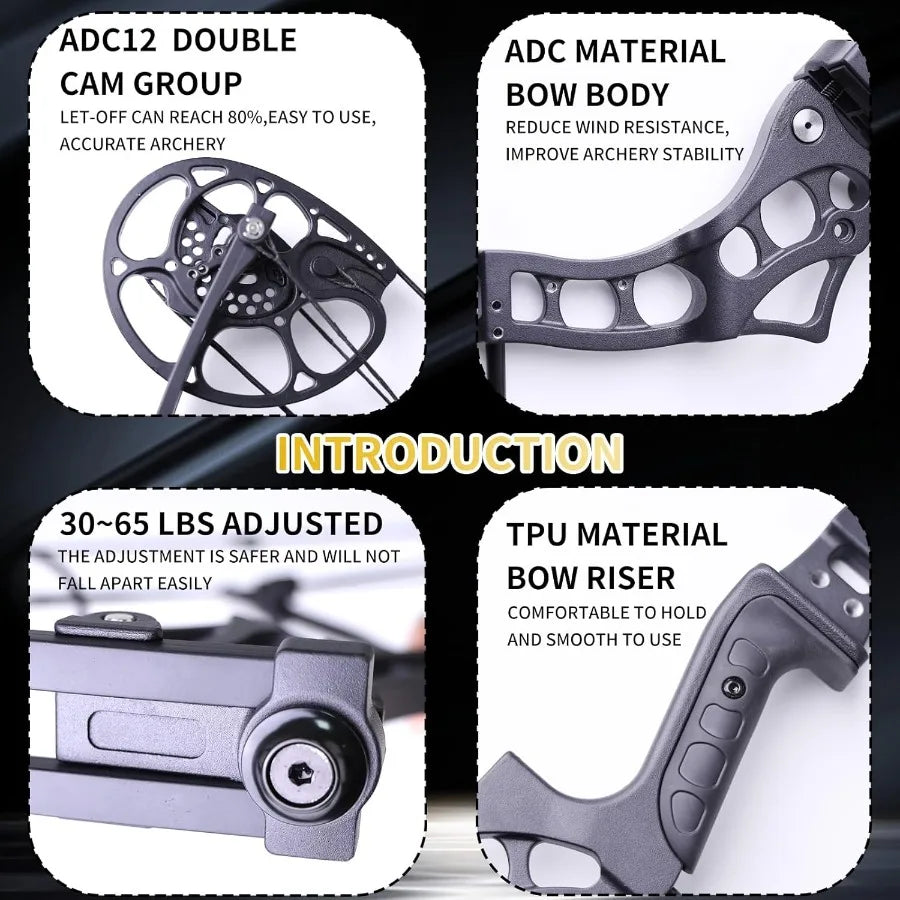 Compound Bow and Arrow Set for Adults Archery Shooting Bow Adjustable 30-65LBS, 9.5"-30" Draw Length