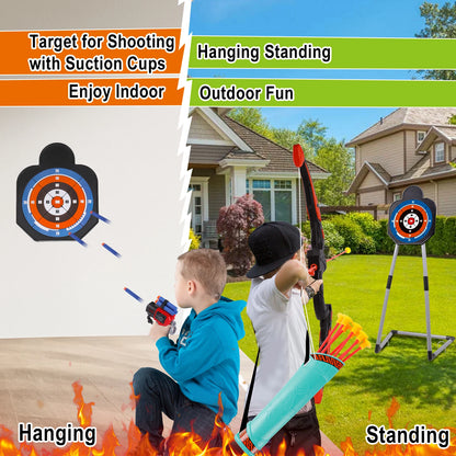 2 Bow and Arrow Sets with LED Light-up, 2 Foam Dart Guns for Kids 5 6 7 8 9 10+, Archery Set with Standing Target for Boys Girls