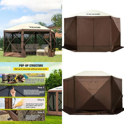 12t 6 Sided -up Shelter Tent with Mesh Windows, Portable Carry Bag