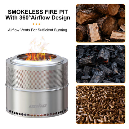 Wood Burning Fire pit, Large Stainless Steel Smokeless