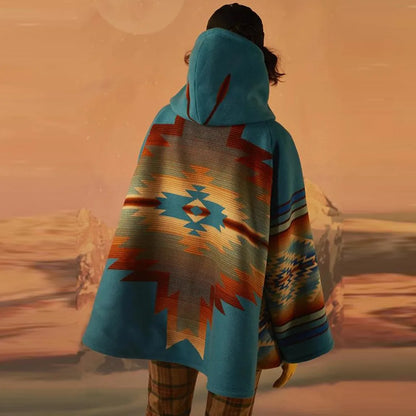 Winter Women Jackets Retro Printed Coat Long Sleeve Hooded