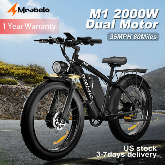 Moobelo M1 2000W Dual-Motor E-Bike 48V, 22.4ah Fat Tires Full Suspension CE Certified