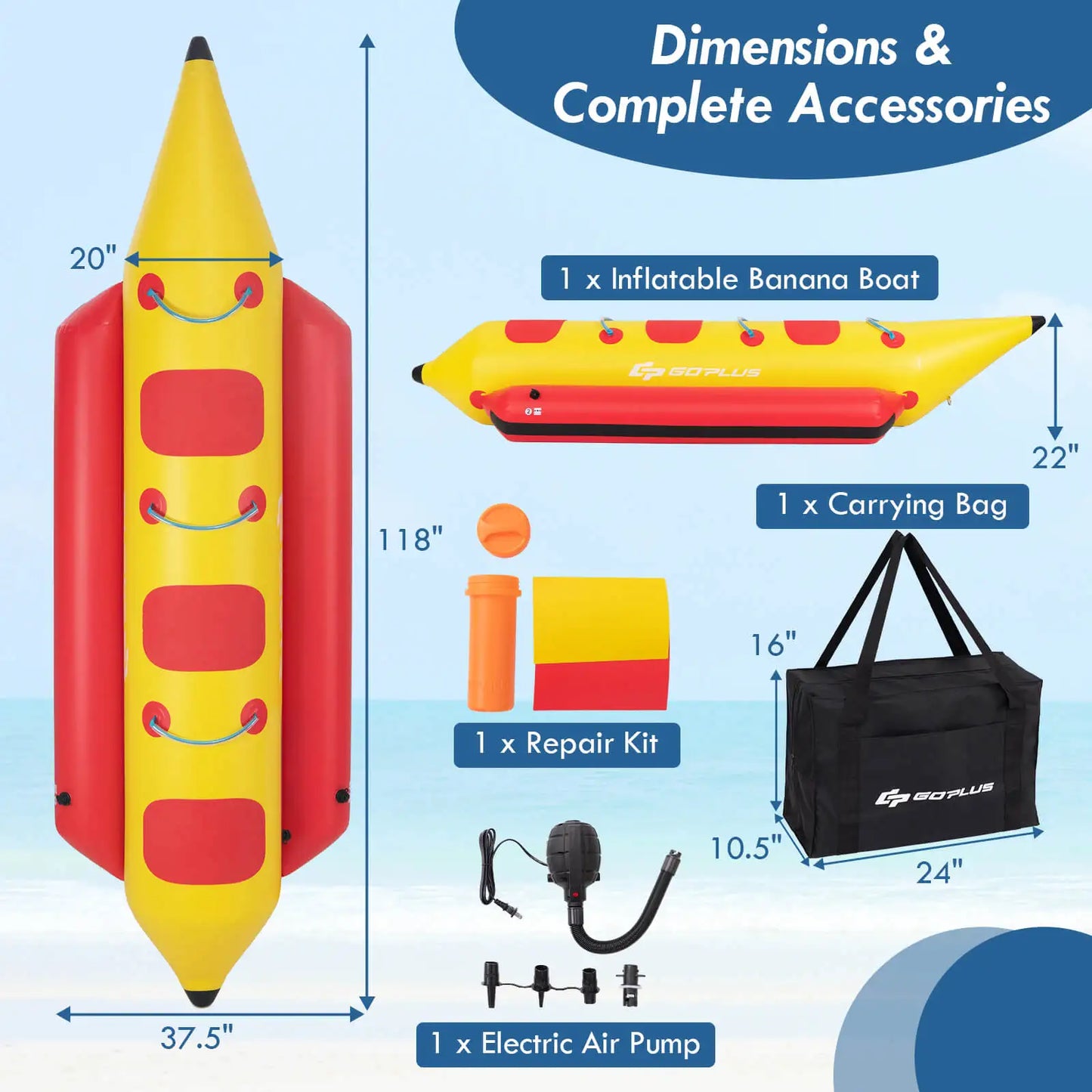 3-Person Inflatable Banana Boat, Electric Air Pump.