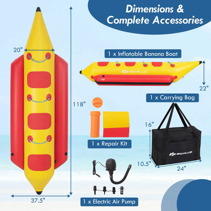 3-Person Inflatable Banana Boat, Electric Air Pump.