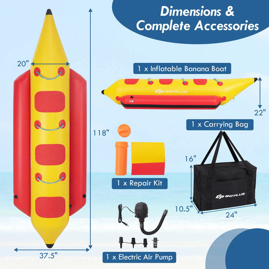 3-Person Inflatable Banana Boat, Electric Air Pump.