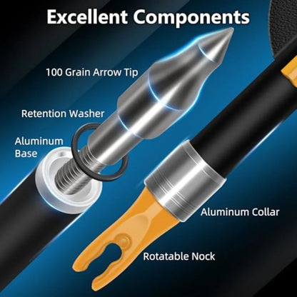 24PCS Compound Bow Arrows 30 Carbon Shaft Spine 500 with Removable Tips