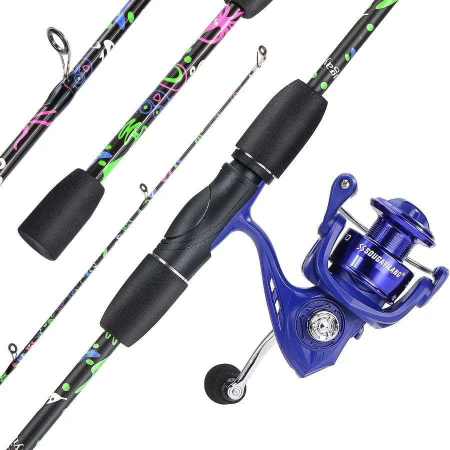 2 Piece, 6 Foot Graphite and Fiberglass Fishing Rod, and AntiReversing  Spinning Reel