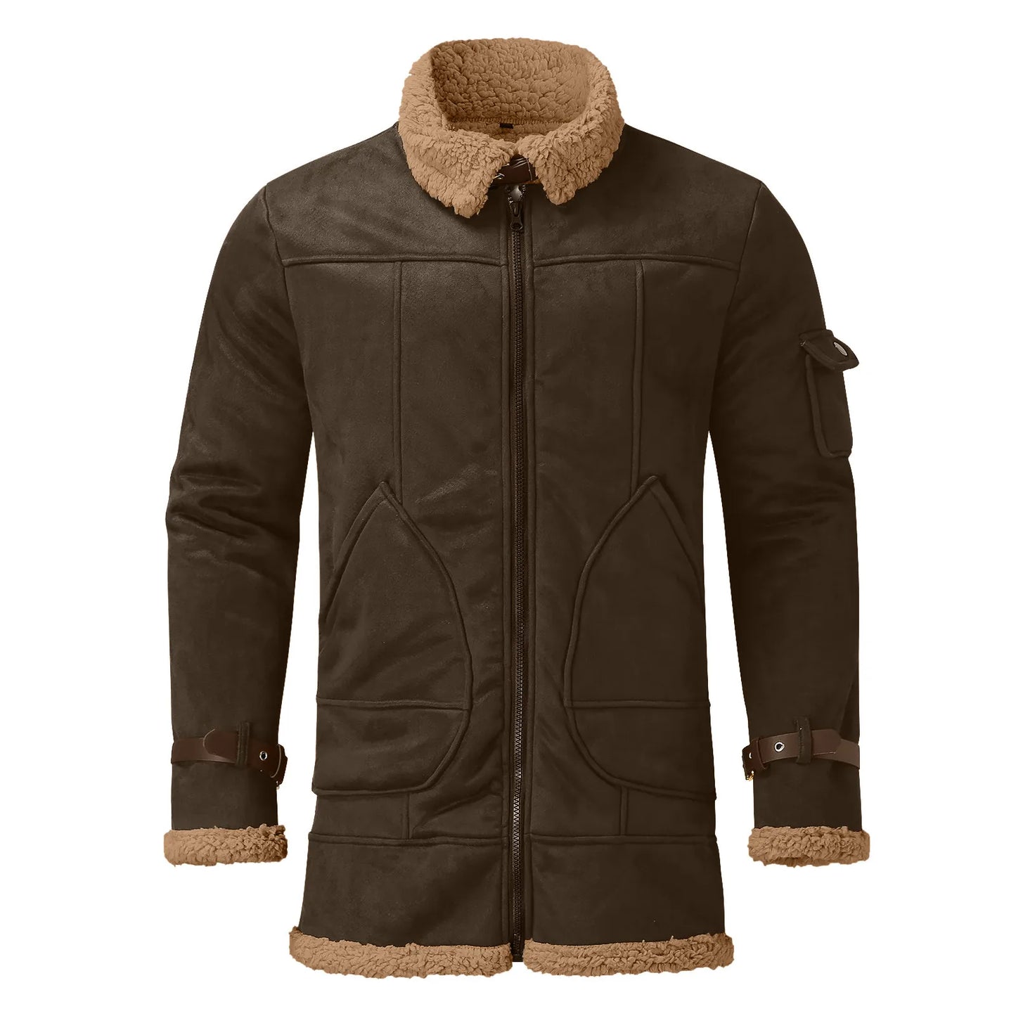Men Plus Size Winter Scrub Leather Jackets Long Sleeve Fleece