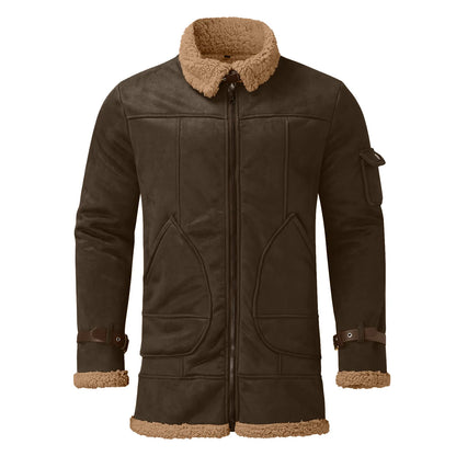 Men Plus Size Winter Scrub Leather Jackets Long Sleeve Fleece