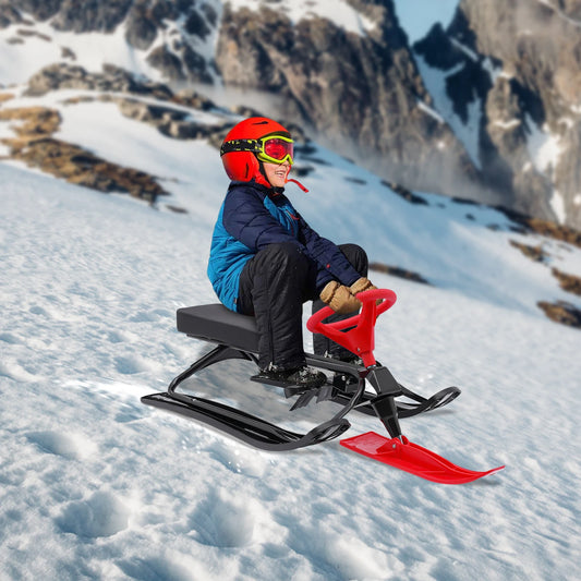 Childrens Steerable Snow Sled with Brake, Durable Plastic Toboggan