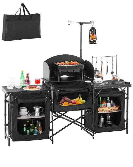 Camping Kitchen Table Aluminum Portable Cook Station with Storage.