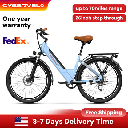 26" Step-Thru Electric bicycle for Adult,1000W Peak Motor,